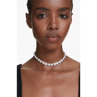 Swarovski x Ariana Grande Angelic Crystal Heart & Faux Pearl Choker Necklace in White/Silver at Nordstrom