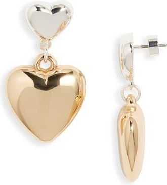 Nordstrom Puffy Heart Drop Earrings in Silver- Gold at Nordstrom Rack