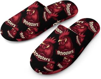 Generic Chicken Rooster Flannel Mens Slip-on Slippers Winter Warm House Shoes with Rubber Sole for Home Hotel