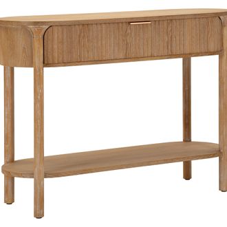 Dmora Consola Faliha, 2 Estantes, Estilo Envejecido Con 1 Caj&oacute;n, Estructura Met&aacute;lica, 110x40x80h Cm, Marr&oacute;n Cerezo