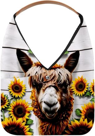 Generic Alpaca Wooden Board Sunflower Reusable Lightweight Grocery Bags - Foldable Into Compact Pouch, Washable & Sturdy, Multipurpose for Shopping and Travel