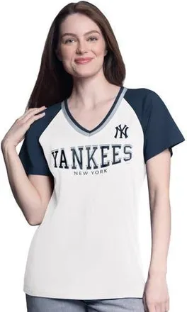 G-III 4Her by Carl Banks Womens G-III 4Her by Carl Banks White/Navy New York Yankees Ball Park Raglan V-Neck T-Shirt at Nordstrom, Size Small