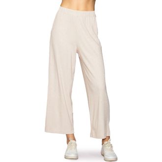 Melloday Rib Crop Wide Leg Pants in Heather Taupe at Nordstrom, Size X-Large