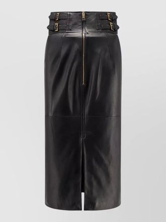 Elisabetta Franchi high waist leather midi skirt buckled slit