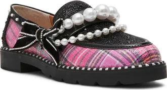 Betsey Johnson Shiloh Loafer in Pink Plaid Multi at Nordstrom, Size 7.5