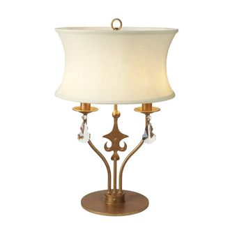 Loops 2 Bulb Twin Table Lamp Cream Shade Gold Patina LED E14 60W Bulb