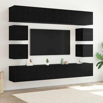 vidaXL Vidaxl - Conjunto De Mueble De Tv 8 Pcs Roble Negro 100 X 30 X 30 Cm
