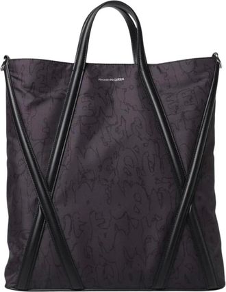 Alexander McQueen Tassen, Heren, Zwart, ONE Size, Leer, Luxe Graffiti Print Tote Tas