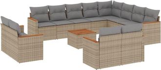 vidaXL Set Sof&aacute;s De Jard&iacute;n Con Cojines 13 Pzas Rat&aacute;n Sint&eacute;tico Beige Vidaxl