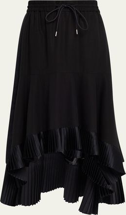 sacai Pleated Satin Ruffle Cotton Broadcloth High-Low Skirt
