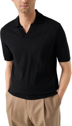 Eton Open Collar Jacquard Polo in Black at Nordstrom, Size Xx-Large