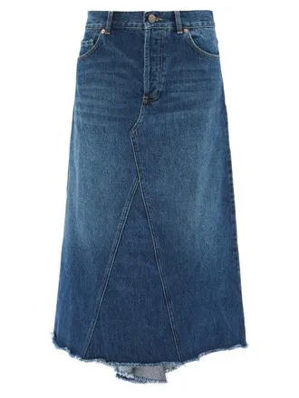Raey Raw-hem Organic-cotton Blend Fishtail Denim Skirt - Womens - Dark Blue - 14 UK