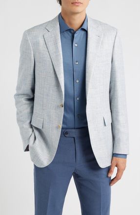 Canali Kei Trim Fit Light Blue M&eacute;lange Wool & Silk Blend Sport Coat at Nordstrom, Size 40 Us