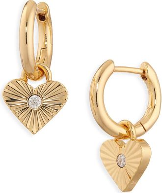Madewell Engine Turned Heart Huggie Hoop Earrings in Antique Gold at Nordstrom