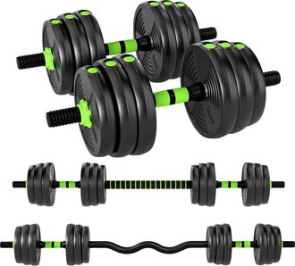 OEM Juego De Mancuernas Ajustables 20 Kg 3 En 1 Con Barras De Conexi&oacute;n Y Mangos Antideslizantes Para Gimnasio En Casa Verde