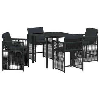 Berkfield Home 5 Piece Garden Dining Set with Cushions Black Poly Rattan