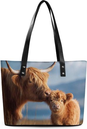 Generic Highland Cow Love Tote Bags for Women Cute Shoulder Purses Handbags