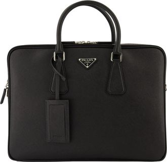 Prada Zwarte Saffiano lederen aktetas - Heren - Laptoptassen - Zwart - ONE Size - Tassen