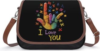 Generic ASL Love Sign Autism Support Small Womens Crossbody Bags Shoulder Handbag with Adjustable Strap for Travel