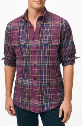 Brooks Brothers Plaid Cotton & Cashmere Flannel Button-Up Shirt in Dark Purple at Nordstrom, Size Xx-Large