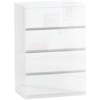 OEM C&oacute;moda Con 4 Cajones Dise&ntilde;o Anti-vuelco Cajonera Para Sal&oacute;n Pasillo 55x33x80 Cm Blanco Brillante