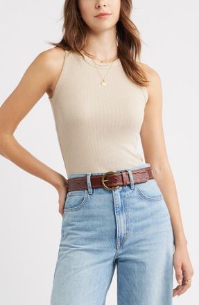Treasure & Bond Pointelle Rib Crewneck Tank in Beige Humus at Nordstrom, Size Xx-Large