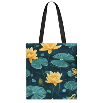 Generic Frogs with Flowers Summer Womens Tote Casual Shopping Bag Lightweight Shoulder Bags Hobos Handbag for Work Travel Daily 35x40cm