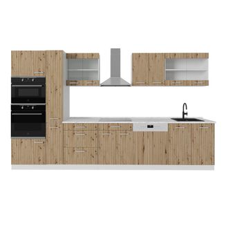 Vicco Mueble De Cocina R-line, Roble Artesanal/blanco, 350 Cm Con Armario Alto, Sin Encimera, Vicco
