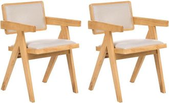 Beliani Beliani - Set of 2 Dining Chairs Seats and Backrests Polyester Upholstered Rubber Wood Frames Retro Style Dining Room Light Brown Carmody