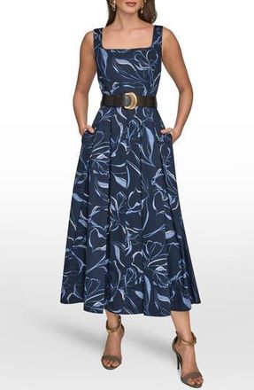 DKNY Belted Midi Dress in Nightfall Multi at Nordstrom Rack, Size 8