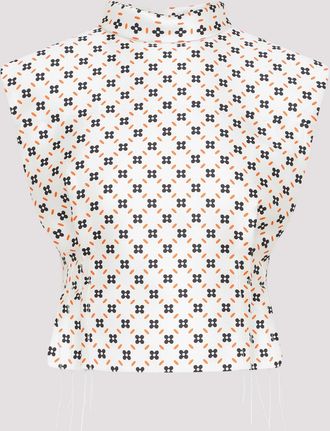 Lanvin Womens Cropped Sleeveless Top - White Silk - Size EU 38 (Womens)