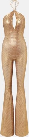 Roberto Cavalli Snake-print halterneck jumpsuit