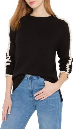 Nic+Zoe Ruffle Trim Cotton & Cashmere Blend Sweater in Black Onyx at Nordstrom, Size Medium P