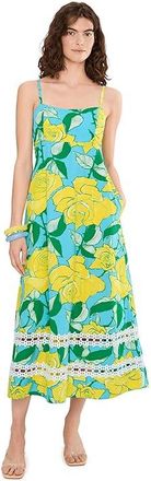 Lilly Pulitzer Haliey Midi Dress Womens Dress Blue Curacao Rose Bud : 16, Cotton
