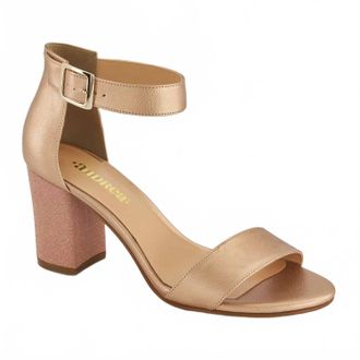Andrea Womens Ankle-Strap Metallic Block Heel In Copper