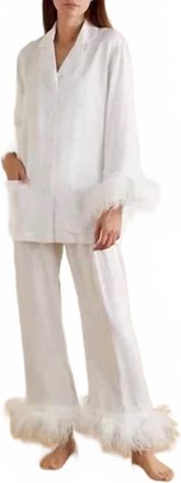 Plume Science Feather Cuffs Pajamas In White