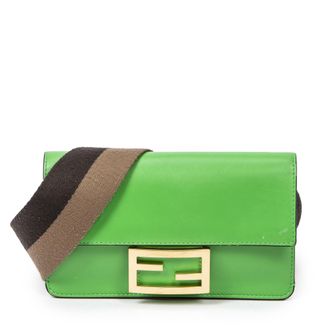 Fendi Pre-owned Womens Mini Flat Baguette Shoulder Bag - Green - One Size