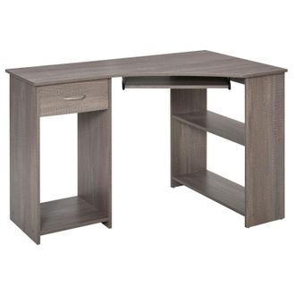 HOMCOM Corner Computer Desk with Shelves 75x120x70cm Grey | TJ Hughes
