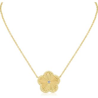 Kenneth Jay Lane Cubic Zirconia Textured Clover Pendant Necklace in Clear Gold at Nordstrom Rack