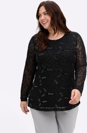 Sheego Langarmshirt SHEEGO BY JOE BROWNS Shirt, Damen, Gr. 40/42, schwarz, 92% Polyester, 8% Elasthan, unifarben, Rundhals, Shirts Langarmshirt