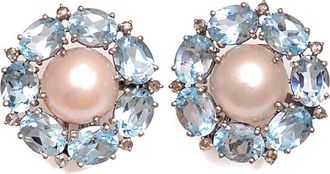 Arthur Marder Fine Jewelry Silver 0.15 Ct. Tw. Diamond, Blue Topaz, & 12Mm Pearl Earrings