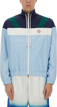 Casablanca Light Blue Printed Mock Collar Jacket