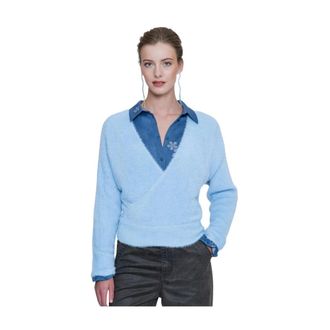 Geisha Cross Over Hairy Top - Dames - Truien - Blauw - Maat: M Viscose