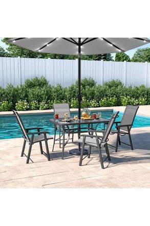 Living and Home 4 Person Patio Garden Dining Set With Umbrella in Black