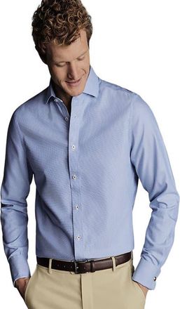CHARLES TYRWHITT Non-Iron Clifton Weave Cutaway Slim Fit Shirt Double Cuff in Ocean Blue at Nordstrom, Size 15.5