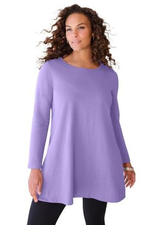 Roaman's Ultimate Long Sleeve Crewneck Swing Tunic in Vintage Lavender at Nordstrom, Size 12