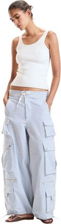 Cynthia Rowley Seersucker Cargo Pants in Blue Pinstripe at Nordstrom, Size X-Small