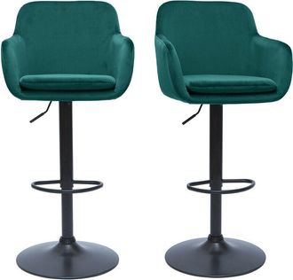 Miliboo Miliboo - Set De 2 Taburetes De Cocina Ajustables De Terciopelo Azul Petr&oacute;leo Y Metal Negro Amika