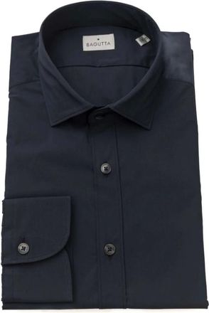 Bagutta Overhemden, Heren, Blauw, L, Katoen, Blauw Slim Fit Katoenen Overhemd
