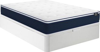 Vente-Unique Conjunto somier arc&oacute;n blanco + colch&oacute;n de muelles ensacados y topper integrado de 24 cm de grosor - ALTIER de YSM&Eacute;E